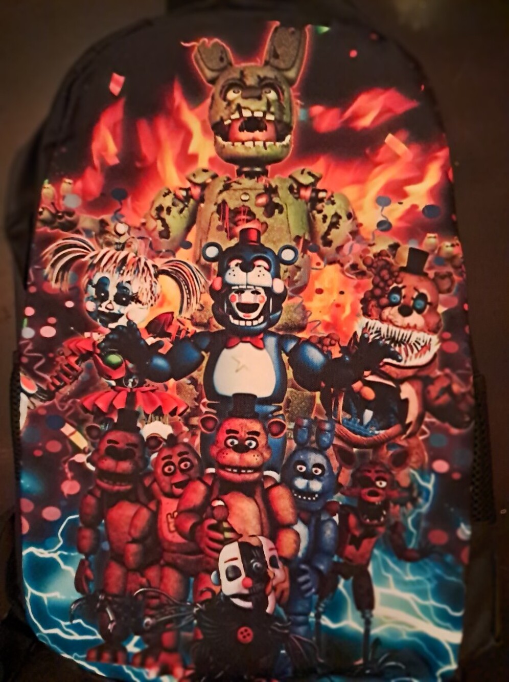 Kids Character Print Backpack in Black with Colorful Animatronics